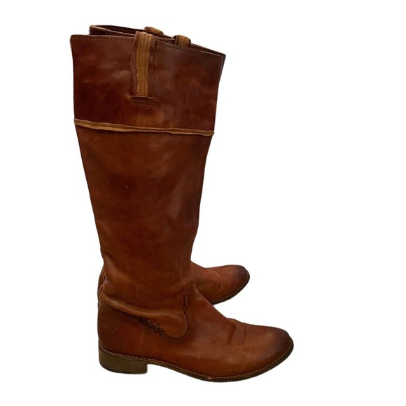 Frye Shirley Artisan Tall Riding Boots Brown Leather Pull On - Picture 1 of 15